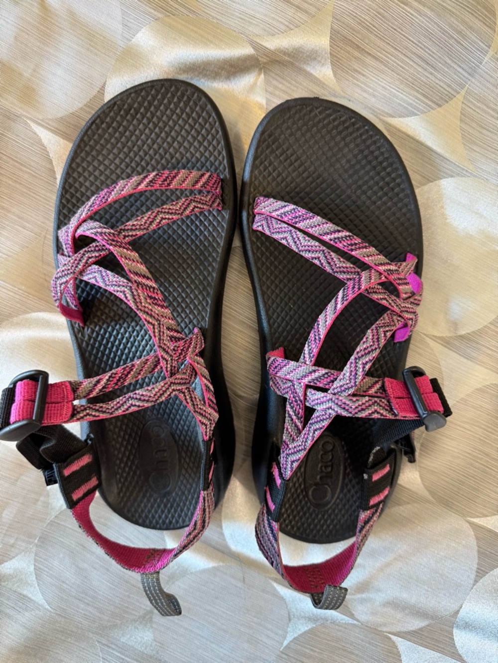 Chaco Women's Pink and Black Webbing Sandals